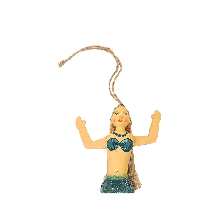 Jumping Mermaid Ornament 3.1" X 1" 5.5" Blue Animals Wood