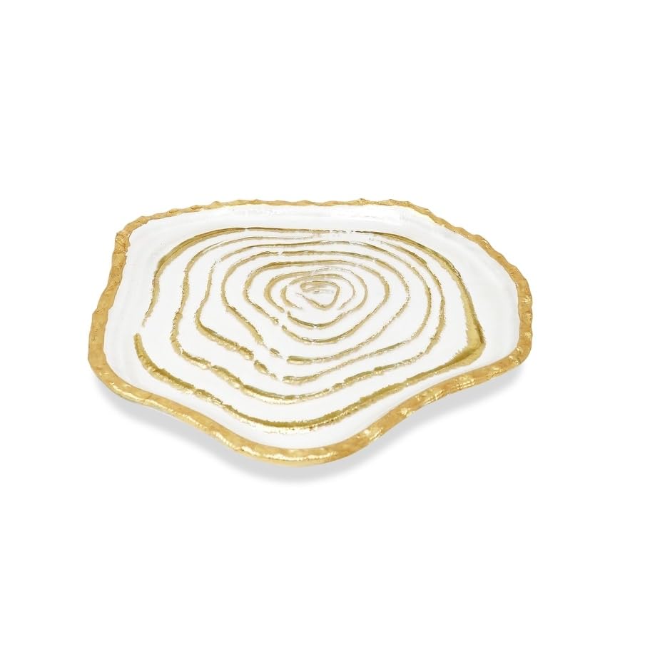 Grained Gold Glass Plates Set Of 4 Stripe Casual Round