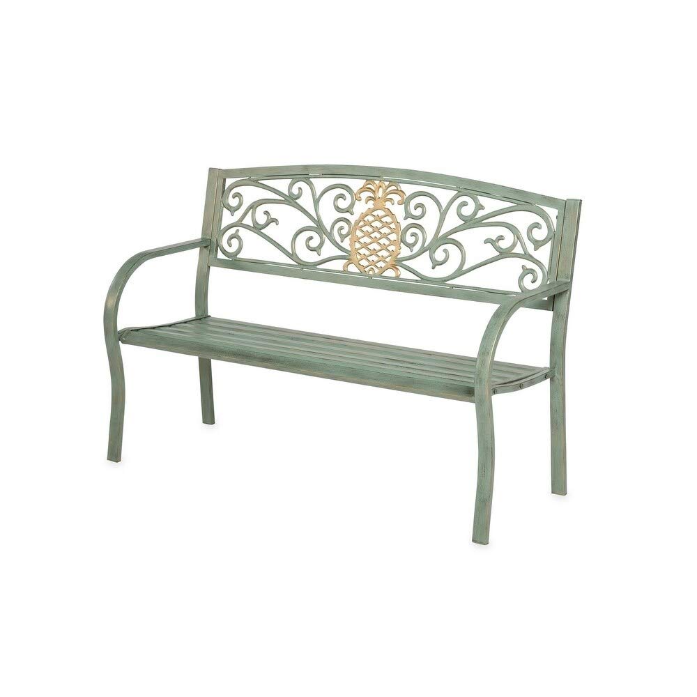 Pineapple Metal Garden Bench Green Aluminum Backed