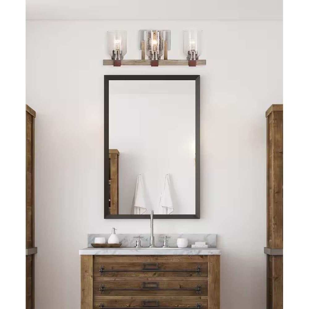 27" w 3-light Bath Vanity Light Fixture; Brushed Nickel Walnut Wood Accents - Diamond Home USA