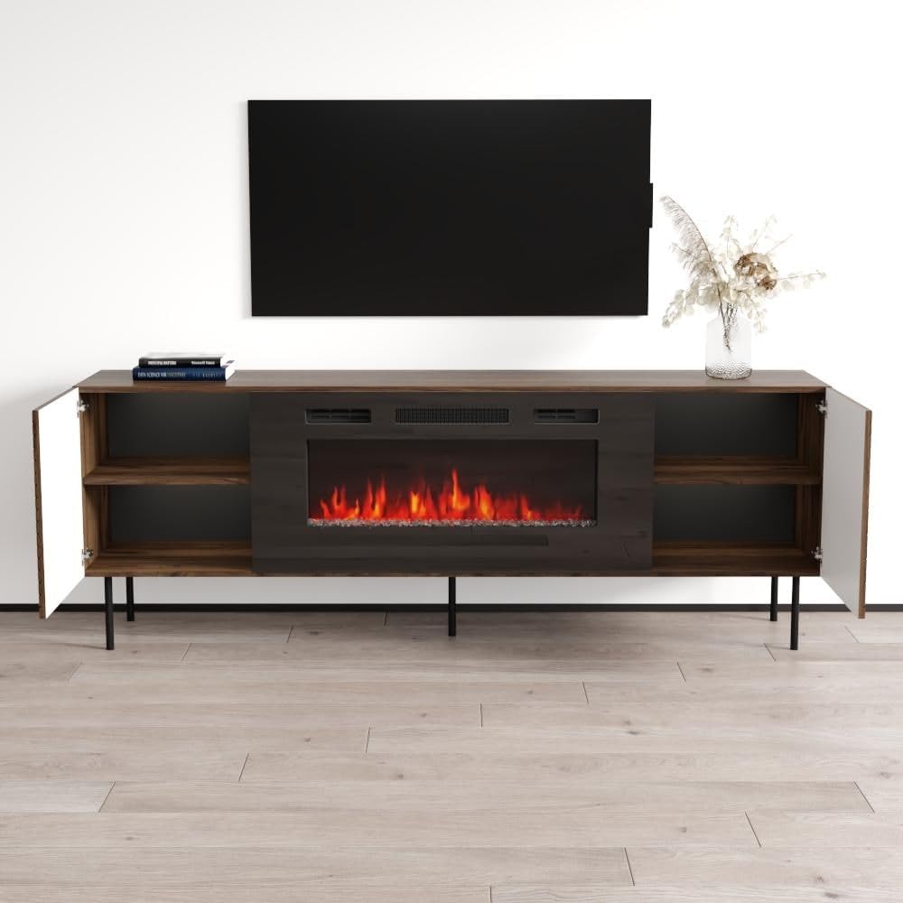 Art Fireplace Tv Stand Brown Mid-Century Modern Contemporary MDF Matte - Diamond Home USA