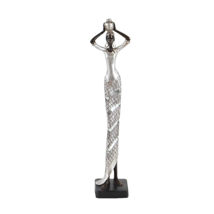 Black and Silver African Woman Statue Resin