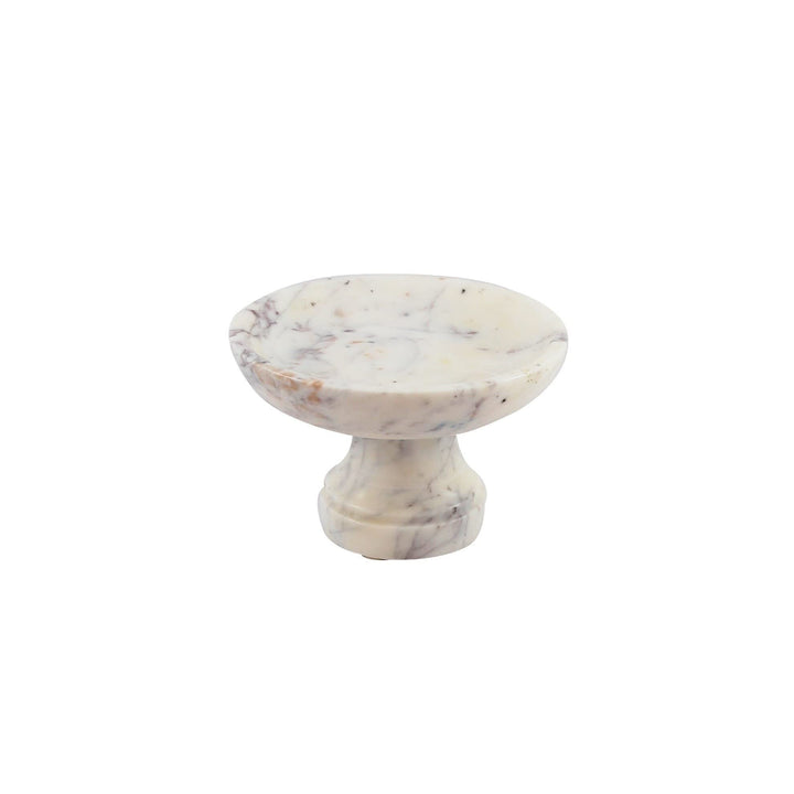 Gala Natural Marble Pedestal Bowl Off/White Solid Casual Round Stoneware 1 Piece