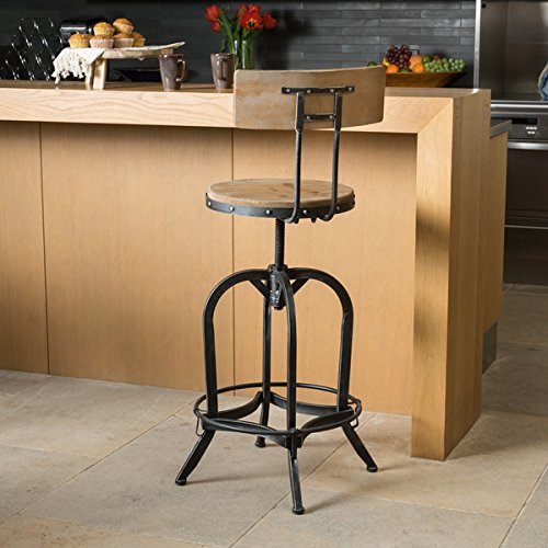 Christopher Knight Home Stirling Adjustable Wood Backed Bar Stool