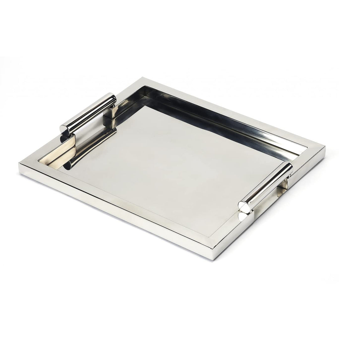 Modern Stainless Steel Serving Tray 2" h X 17.5" w 15" d Silver Solid