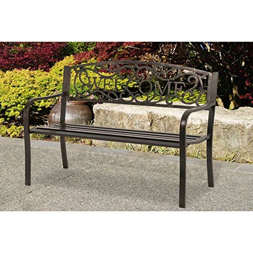 Patio Premier Welcome Metal Park Bench - Bronze Brown Steel Water Resistant