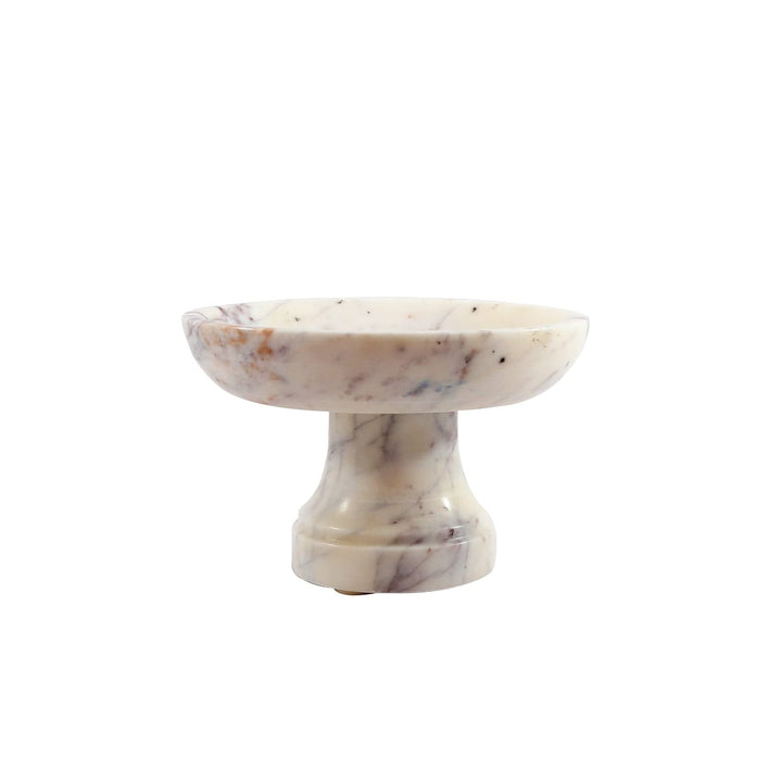 Gala Natural Marble Pedestal Bowl Off/White Solid Casual Round Stoneware 1 Piece