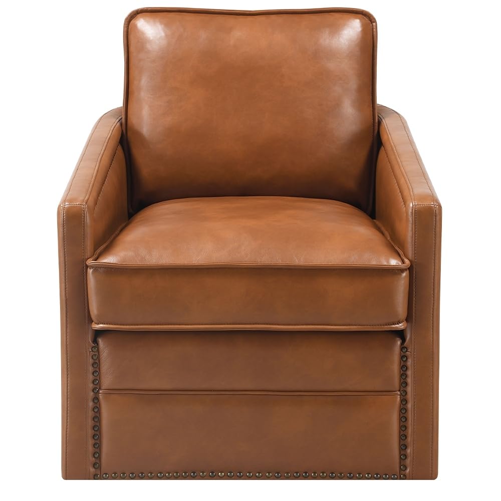 Accent Chair W/Swivel Brown Leather Solid Modern Contemporary Upholstered Swivel - Diamond Home USA