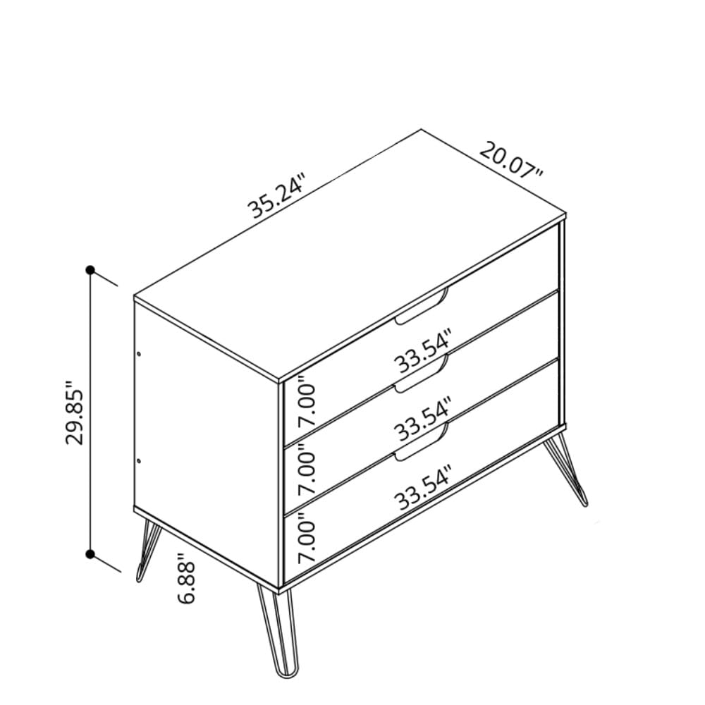 Manhattan Comfort Rockefeller 3 Drawer Dresser for Bedroom Storage Nursery Nature and Textured Grey