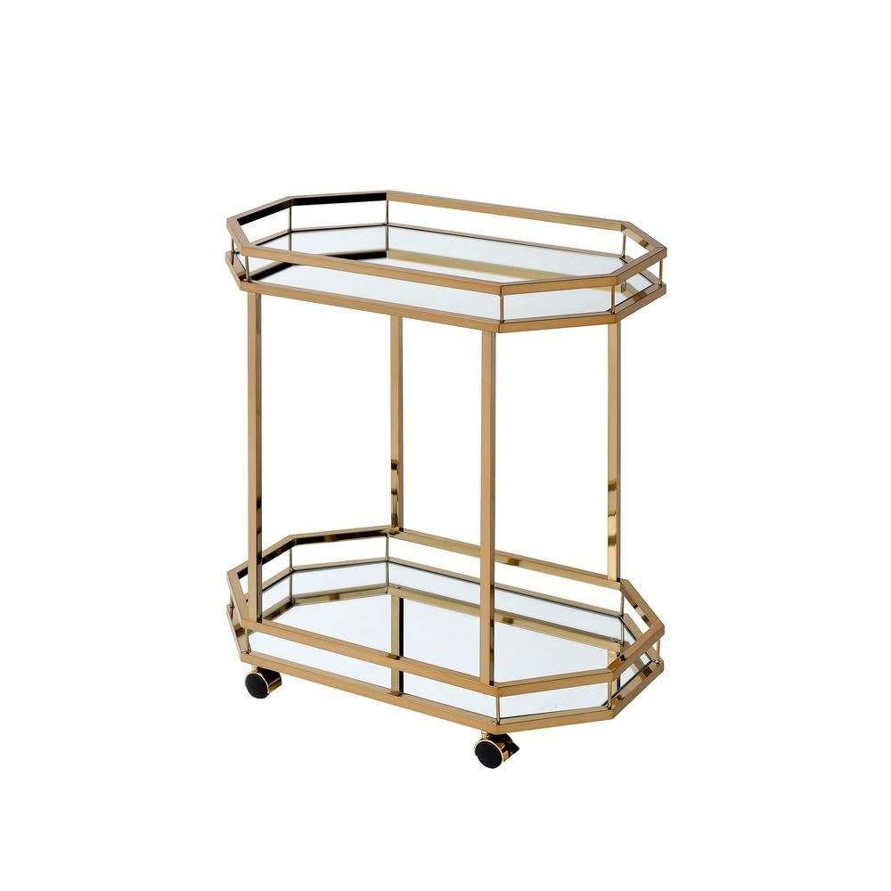 Modern Serving Cart for Dining Room Gold Contemporary Metal Natural Finish