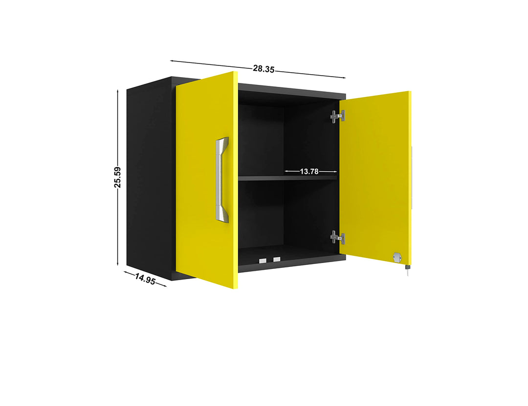 Manhattan Comfort Eiffel 28.35" Garage Wall Cabinet Floating Storage System with Matte Black and Yellow