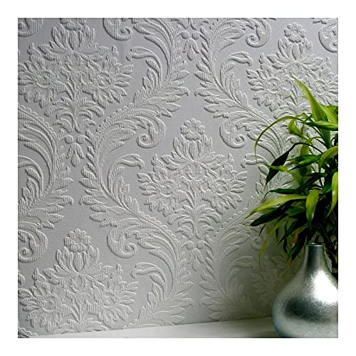 High Paintable Textured Vinyl Wallpaper 20.9 X White Damask