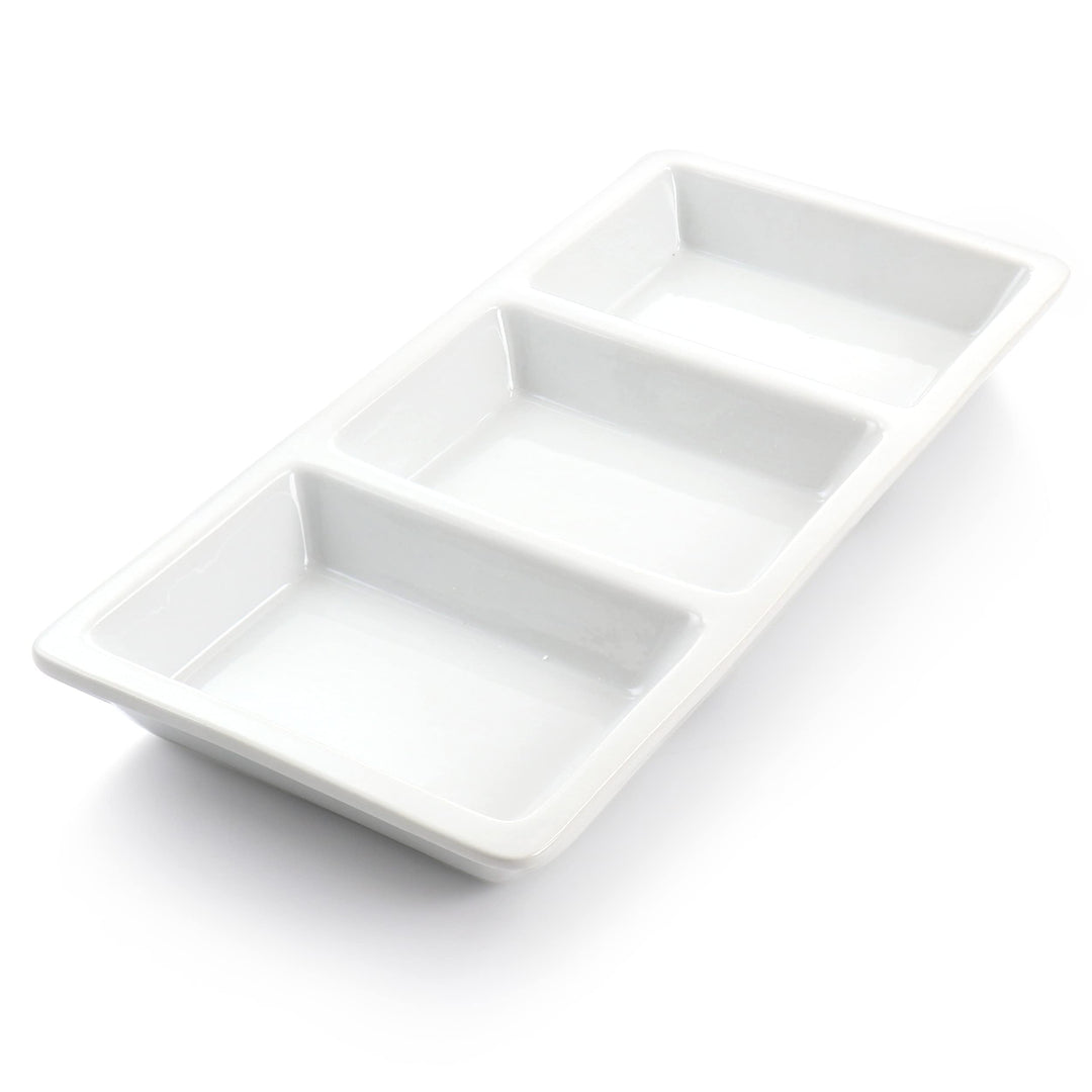 3 Section Serving Tray with Wire Holder White Rectangle Porcelain Dishwasher - Diamond Home USA