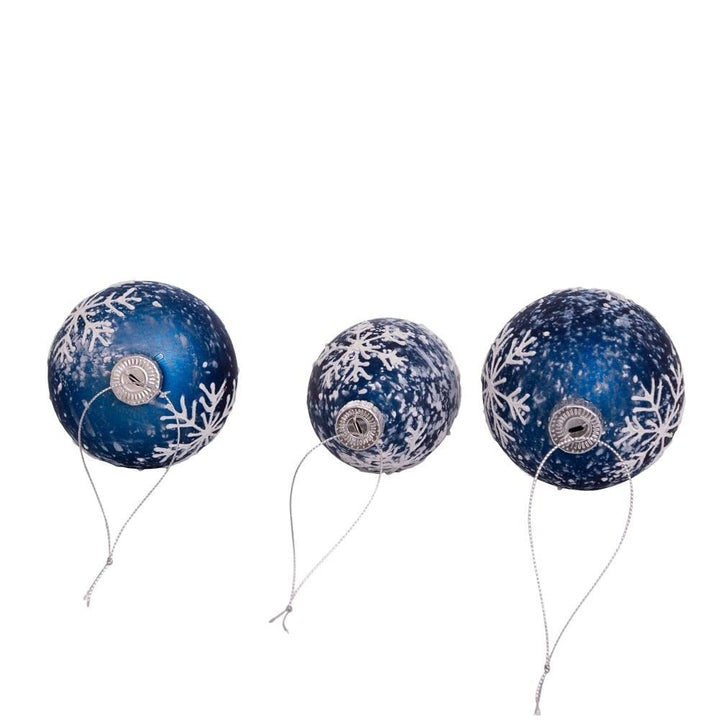 80mm Glass Ball Onion and Teardrop Ornaments with Snowflake 3-Piece Set Blue - Diamond Home USA