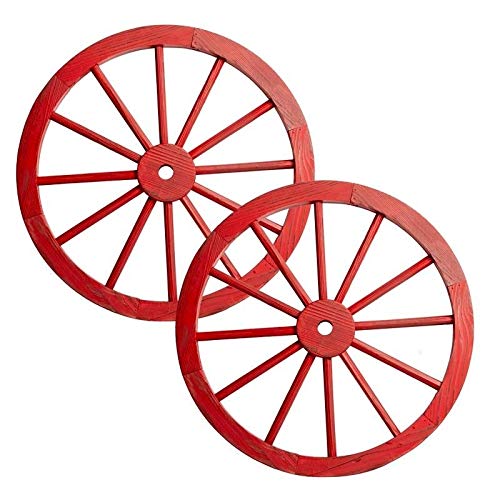 Wooden Wagon Wheel with Antique Red Finish (Set of 2) Farmhouse Wood