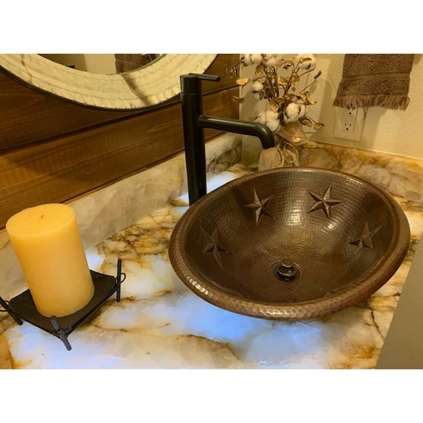 19" Oval Copper Bathroom Sink With Stars X 14" 5.5" Brown Finish Hammered Oil - Diamond Home USA