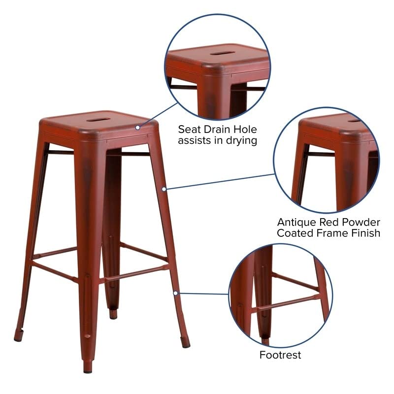 BOWERY HILL 30" Industrial Metal Dining Bar Stool in Kelly Red