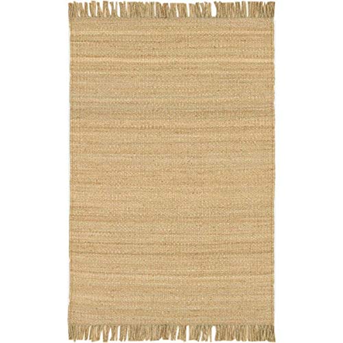 Hand-Woven Natural Fiber Jute Area Rug - 4' X 5'9" Brown Stripe Casual Farmhouse