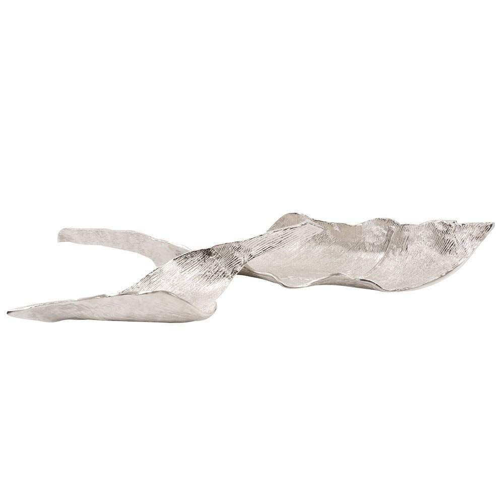 Elongated Abstract Leaf Tray Large Silver Metallic Finish