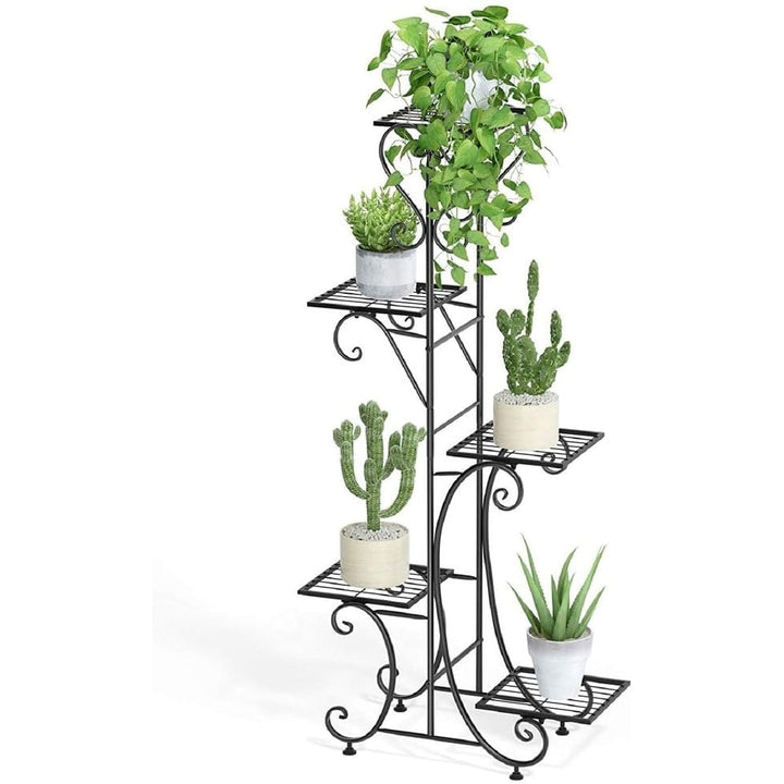 Tall Plant Stand 5 Tiered Iron Shelf Garden Display Rack Indoor Outdoor Black