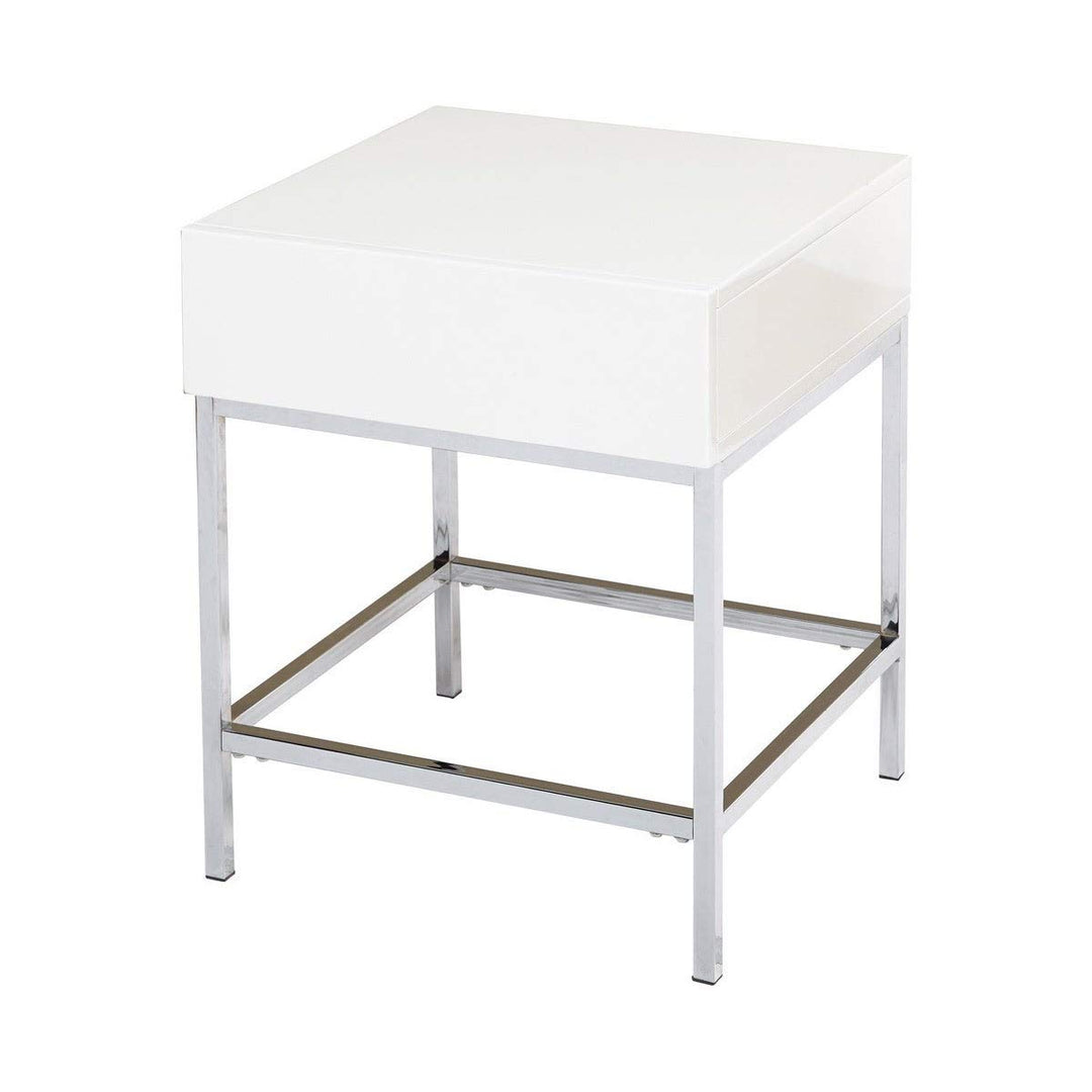 White Metal High-Gloss End Table Modern Contemporary quare MDF Glossy Drawers