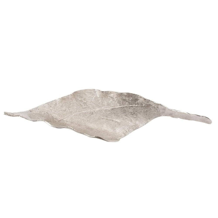 Elongated Abstract Leaf Tray Large Silver Metallic Finish