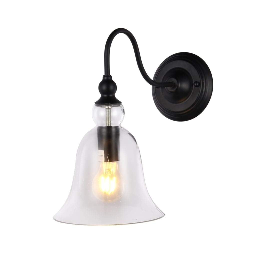 Black Metal 1-Light Wall Sconce Clear Glass Shade with Bulb Traditional