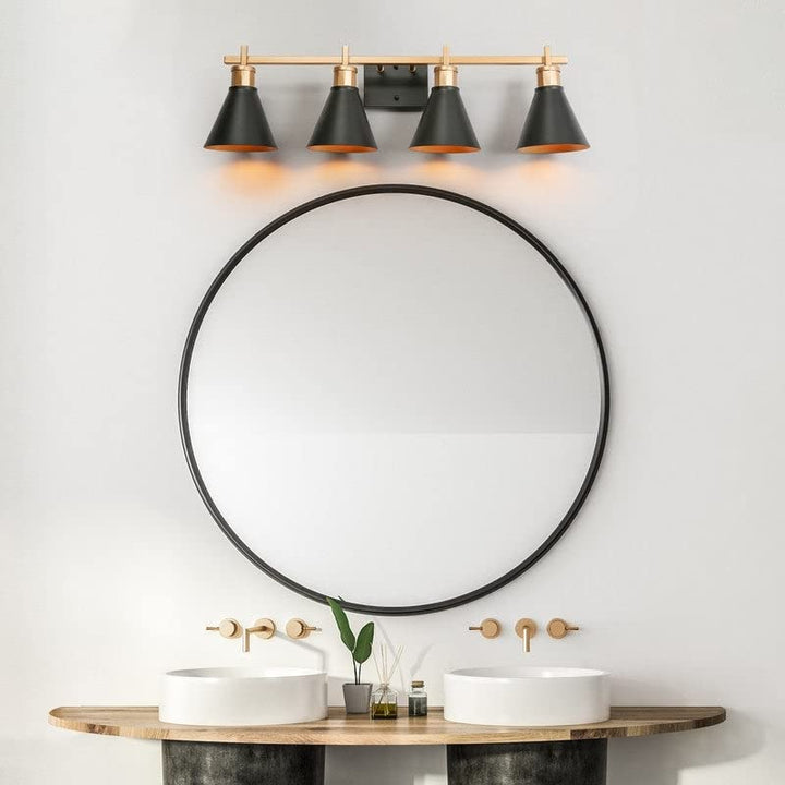 Modern Black Gold Vanity Light Bathroom 4-Light Metal Wall Sconce for Powder