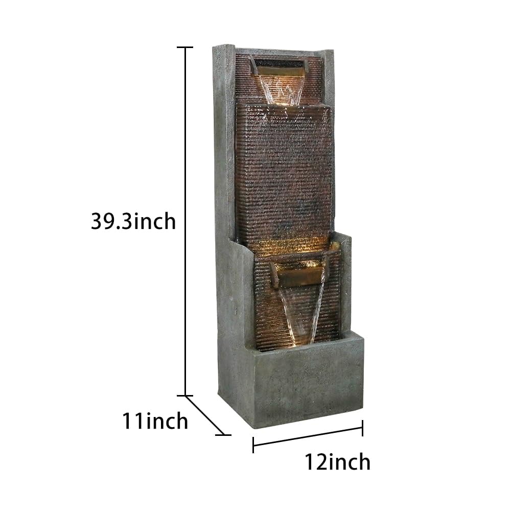 39.3-inch H Outdoor Water Fountain W/lights Indoor Cascading Fountains Grey - Diamond Home USA