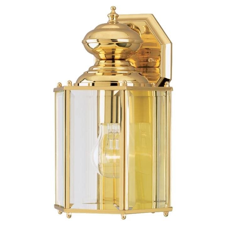 One-Light Exterior Wall Lantern Polished Brass Finish On Steel with Clear