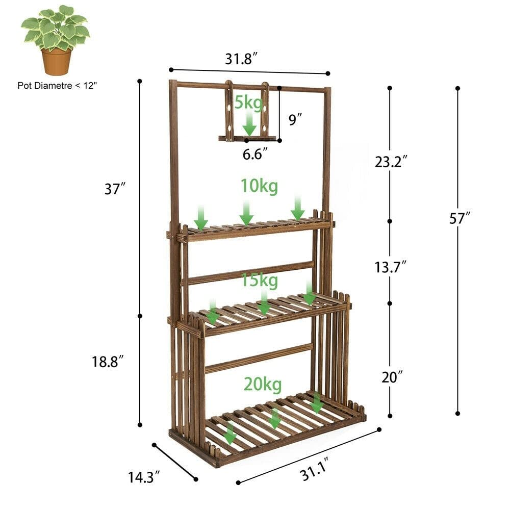 Heavy Duty Hanging Plant Stand Shelving Unit Flower Pot Rack Brown Rustic