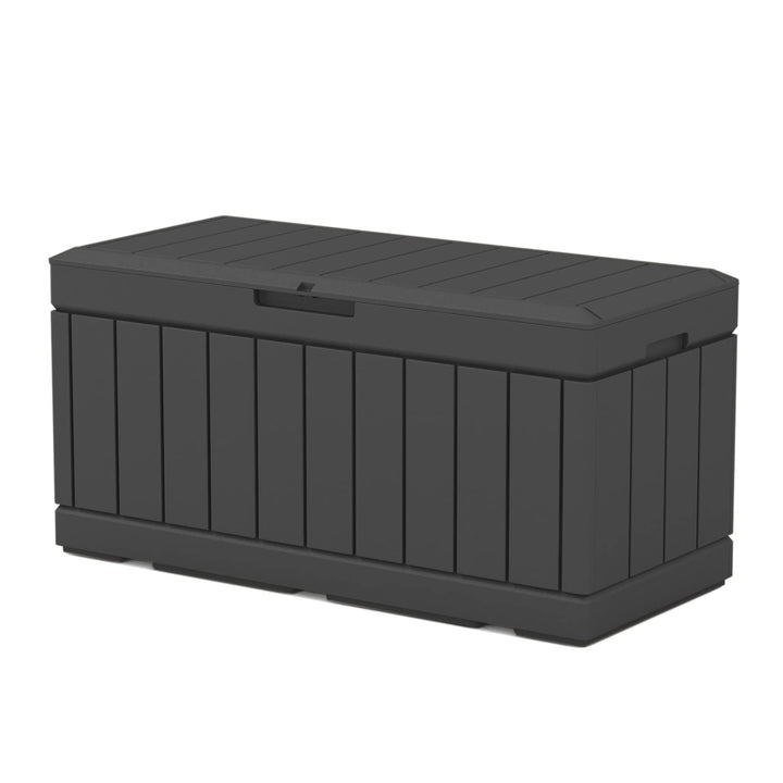 82 Gal. Outdoor Storage Resin Wood Look Deck Box With Lockable Lid For Patio Black