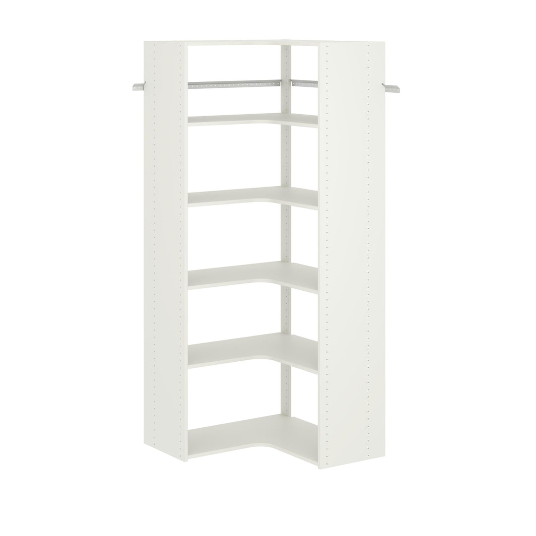 Easy Track Adjustable Corner Tower Clothing Storage Kit Closet Organizer White