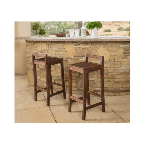 Outdoor Bar Stool Set of 2 Wood Mahogany Brown 30 Inch