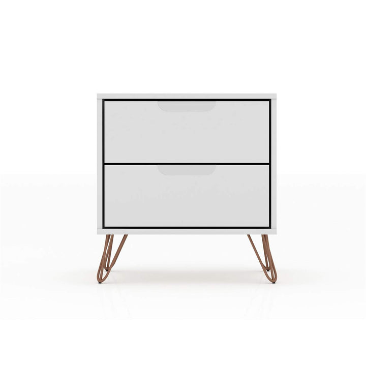 Manhattan Comfort Rockefeller Mid-Century Modern 2 Drawer Bedroom Nightstand . White