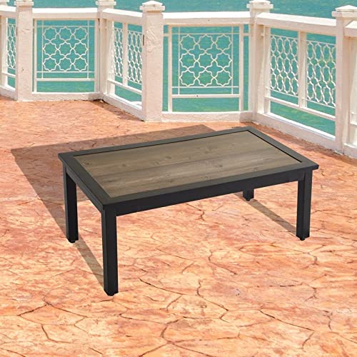 1 Piece Outdoor X-Back Coffee Table Collection Brown Industrial Square Metal