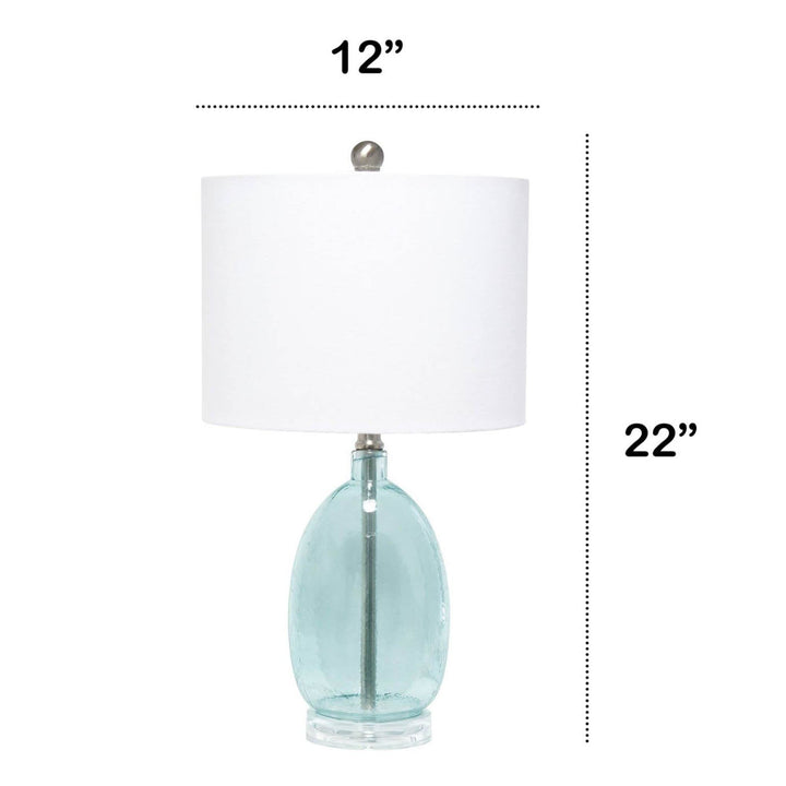 Lalia Home Contemporary Oval Glass Table Lamp with White Drum Shade - Clear Blue