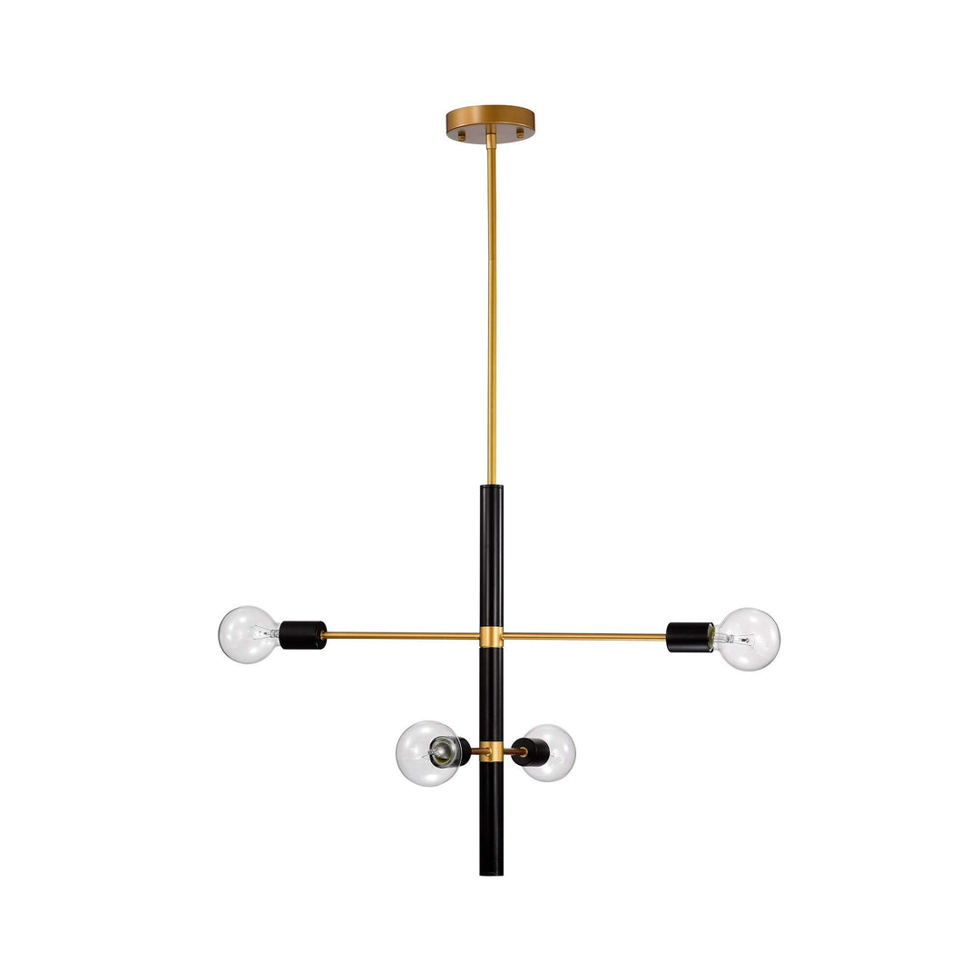 Matte Gold + Black 4-light Metal Linear Chandelier Modern Contemporary