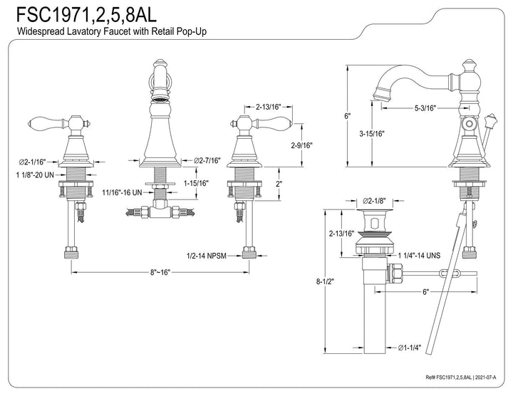 Kingston Brass FSC1975AL English Classic Widespread Lavatory Faucet 5-5/16" Oil Rubbed Bronze