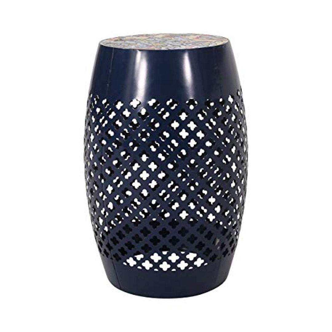 Christopher Knight Home Henry Indoor Lace Cut Side Table with Tile Top Dark Blue Dark Blue + Multi-Color