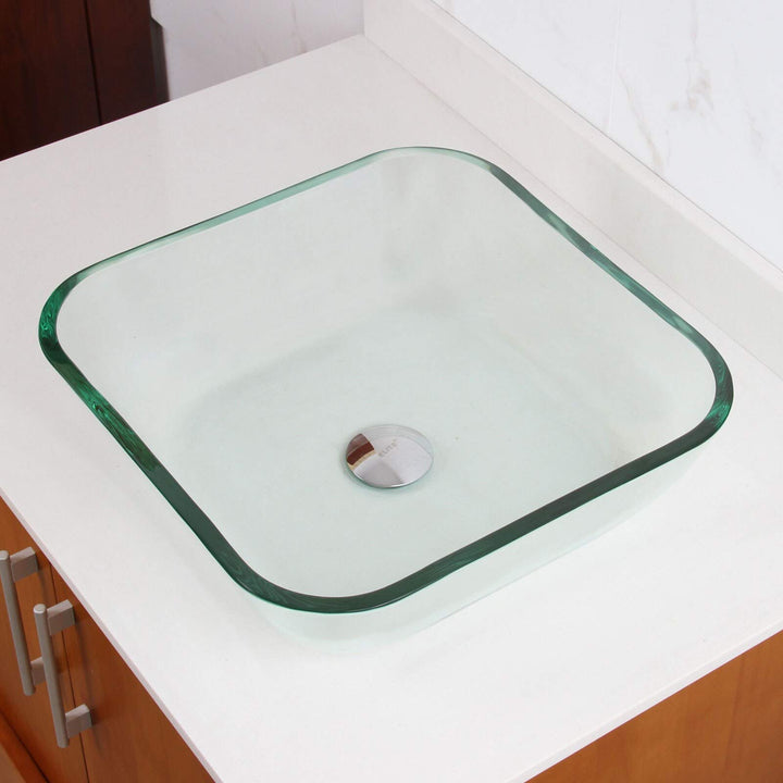 Transparent Square Tempered Glass Bathroom Vessel Sink Clear