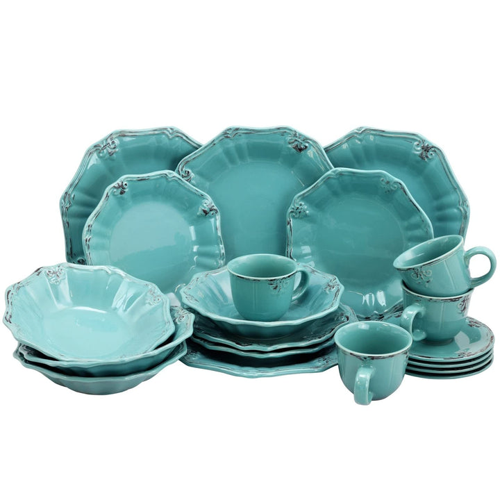 20 Piece Dinnerware Set In Turquoise Blue Floral Textured Traditional Round