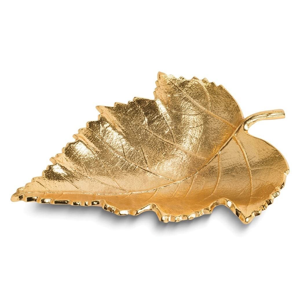 Large Gold-Tone Maple Leaf Tray Gold Traditional Stainless Steel Finish