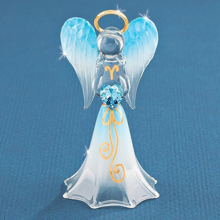 Blue Angel with Crystal Heart Glass Figurine 1.5" X 2.75"