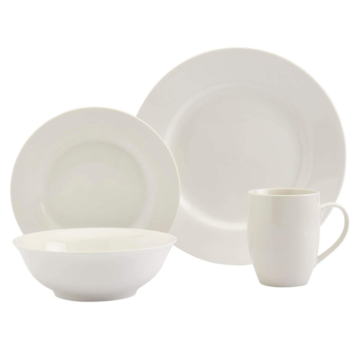 Tabletops Gallery White 16pc Dinnerware Set Service for 4 Solid Casual Round