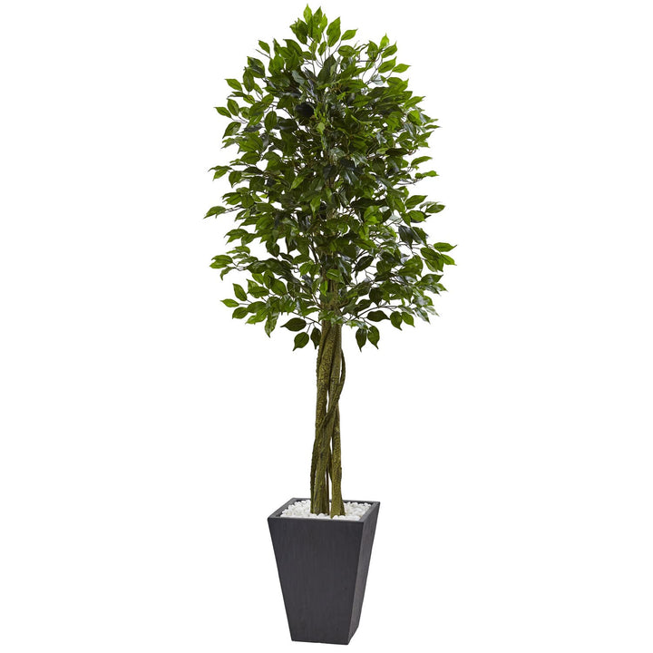 Nearly Natural 6.5ft. Ficus Slate Planter UV Resistant (Indoor/Outdoor)