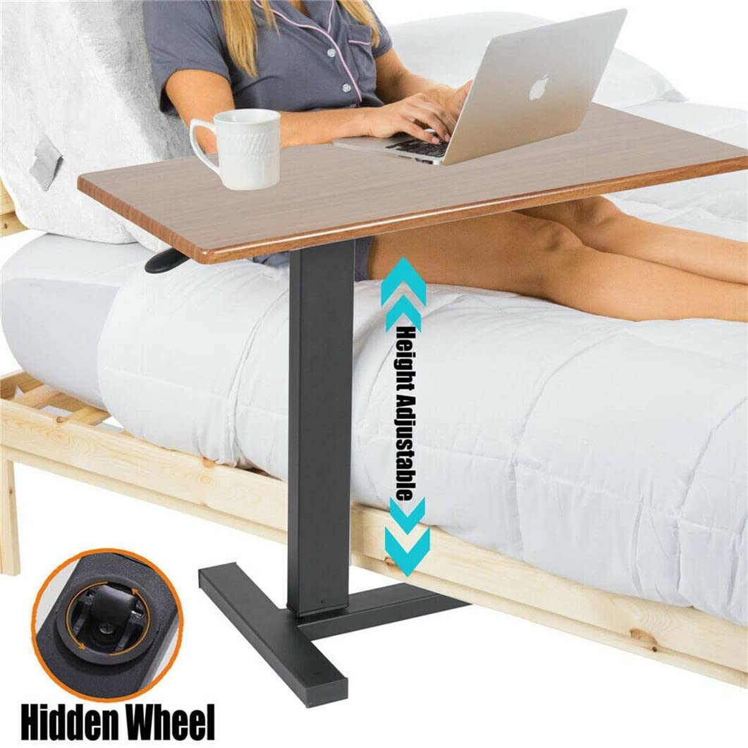 Rolling Overbed Adjustable Laptop art Side Table Stand for ouch Brown Modern