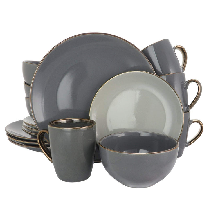 Grand 6pc Luxurious Stoneware Dinnerware Set In Stone Grey Solid Casual Round