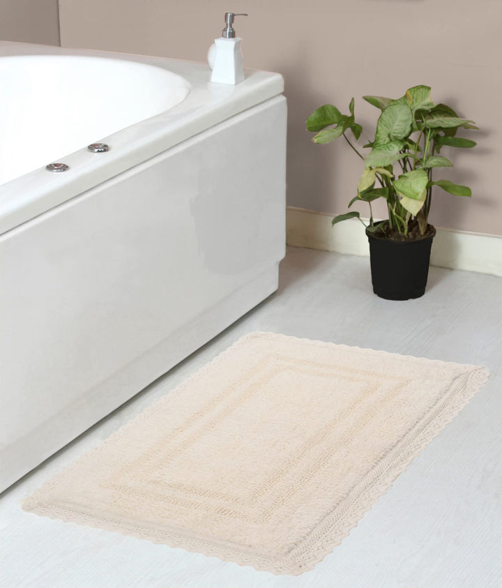 Home Weavers Opulent eversible Bathmat 100% Cotton Bathroom ugs Set Washable 21"x34" - Ivory