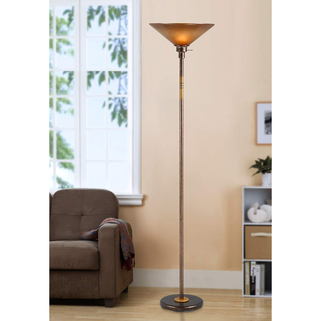 Cal Lighting BO-234TR-RU Rust Metal Torchiere with Glass Shade